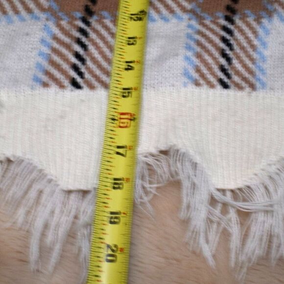 Just Polly Plaid Cropped Sweater Sz M Oversized Boxy Knit V-Neck Grunge Top - Picture 6 of 10